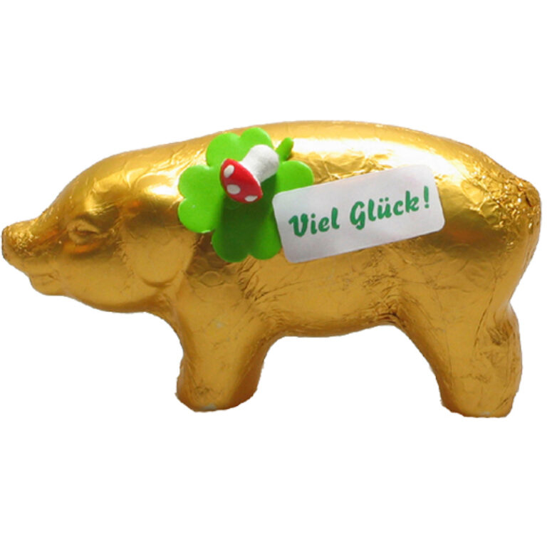 Glücksschwein - Goldstanniol mit Klee | Artikelnummer: FS5020